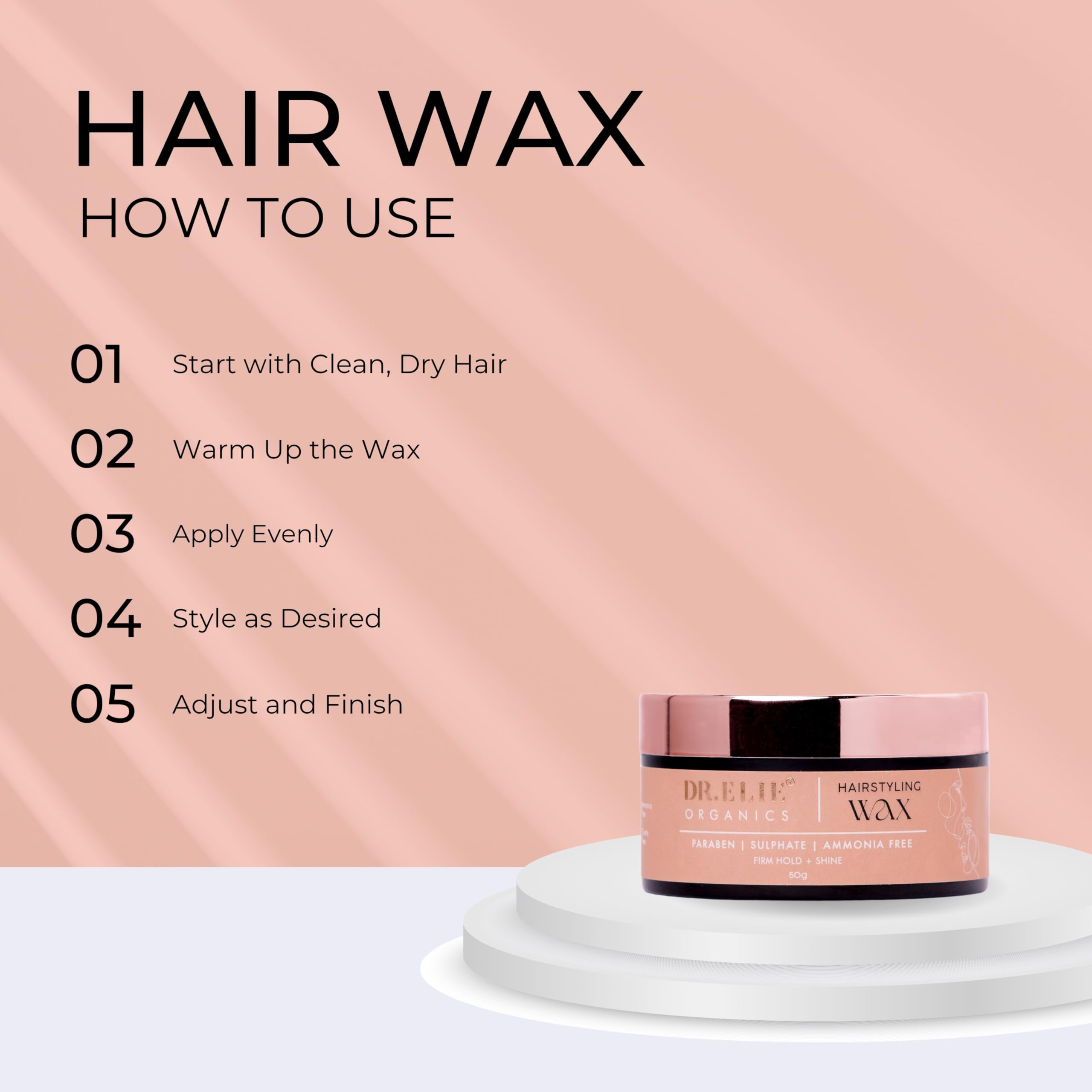 Dr. Elie Organics Hairstyling Wax, Tacky Texture,Medium Hold, Transparent, 50 g 2