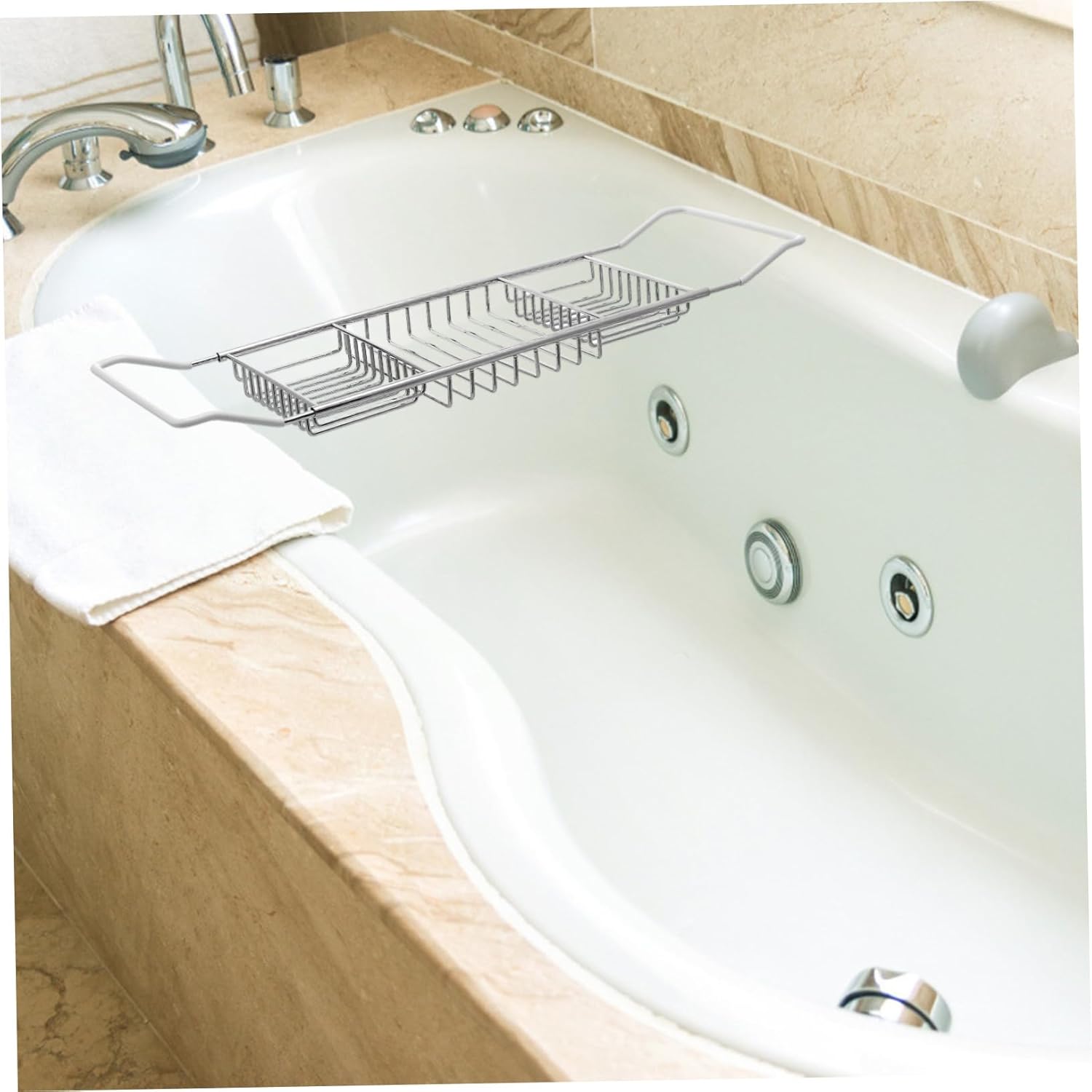 BESTOYARD Extendable Stainless Steel Bathtub Tray Over Tub Organizer for Books Wine and Devices - Design for Relaxing Bath Versatile Bathroom Shelf