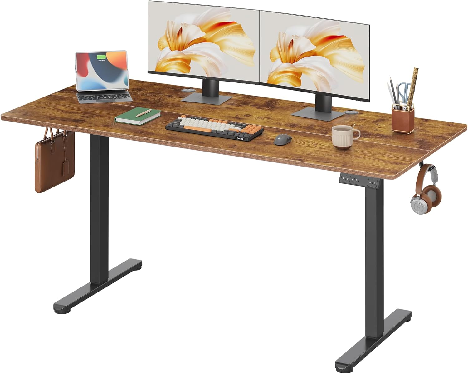 DEVAISE 55 x 28 Inches Electric Standing Desk, Adjustable Height Stand up Desk, Ergonomic Sit to Stand Desk with 3 Memory Preset, Adjustable Computer Desk for Home Office (Maple)