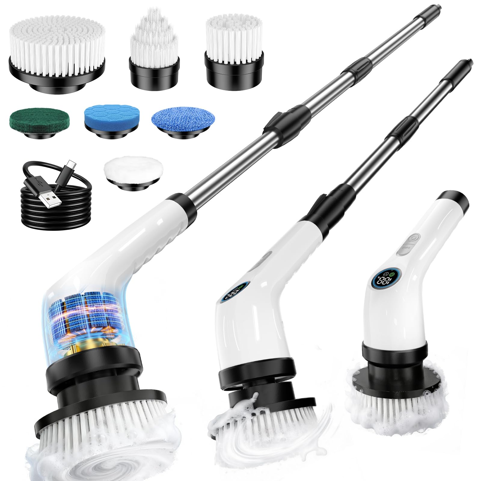 Electric Spin Scrubber Upgraded Battery with Extra-Long Runtime IPX7 Waterproof Power Cleaner with 7 Brush Heads 2 Speeds