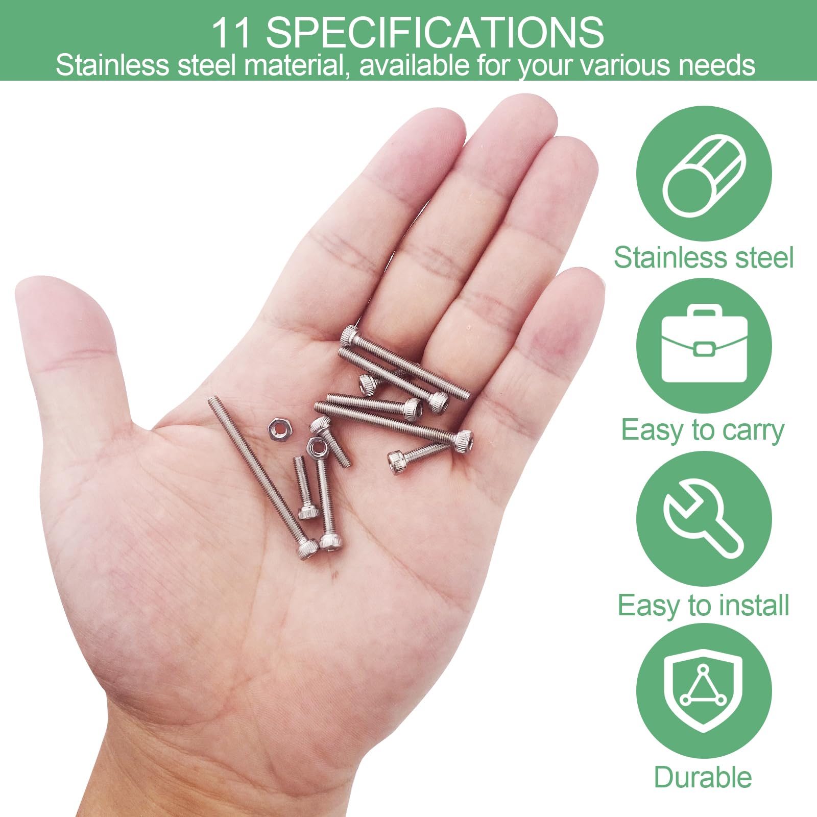 Traxenta Viti Acciaio Inossidabile(440Pcs), Bulloni e Dadi Inox Kit, M3 Senza Testa Filettate Esagonali, Set in Acciaio Miste, Bulloni per Mobili Garage Casa, Assortimenti per Riparare Il Fissaggio