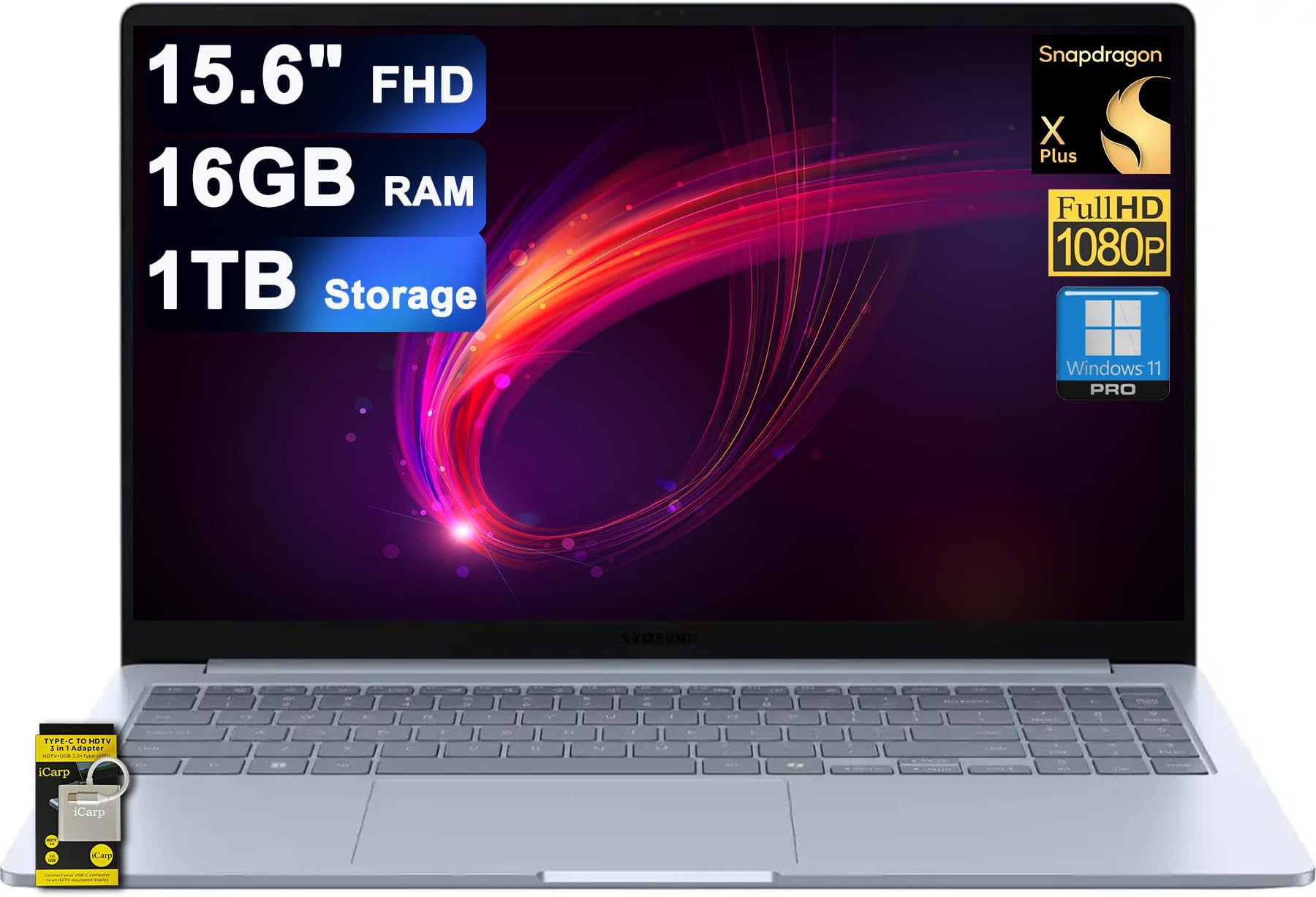 SamsungGalaxy Book 4 Edge Laptop 15.6" FHD Snapdragon X Plus 8-core X1P-42-100 (Up to 45 Tops) 16GB RAM 1TB Storage for Creator Designer Business Professional Win11Pro ICP Hub/AI Copilot+ PC
