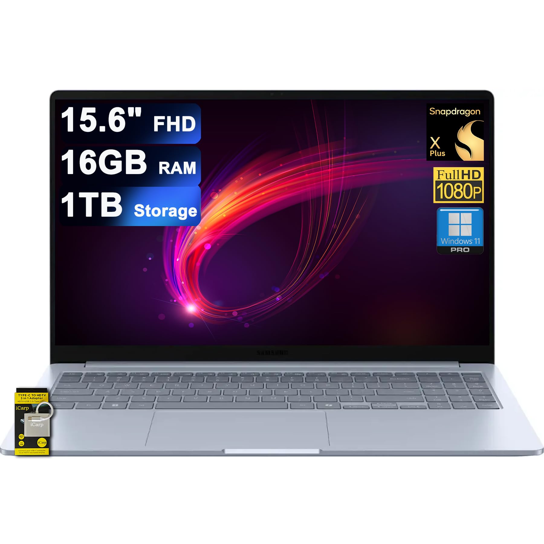 SamsungGalaxy Book 4 Edge Laptop 15.6" FHD Snapdragon X Plus 8-core X1P-42-100 (Up to 45 Tops) 16GB RAM 1TB Storage for Creator Designer Business Professional Win11Pro ICP Hub/AI Copilot+ PC