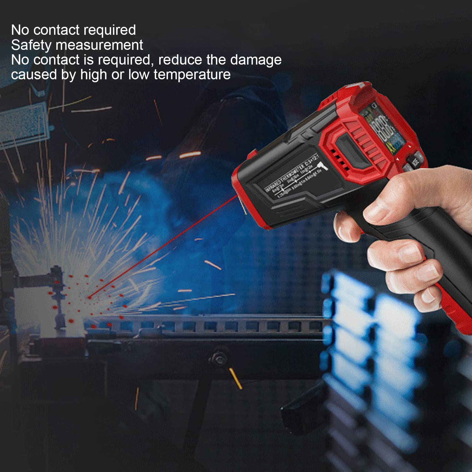 Pilipane Termómetro Infrarrojo Digital con Alarma De Luz Y Sonido, Pantalla LCD A Color, Medición De Temperatura Sin Contacto para Uso Industrial Y De Cocina