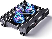 Vista 11 de Soporte de torre ajustable para computadora con ventilador enfriador y luz, soporte de PC para piso, soporte de CPU móvil con 4 ruedas giratorias