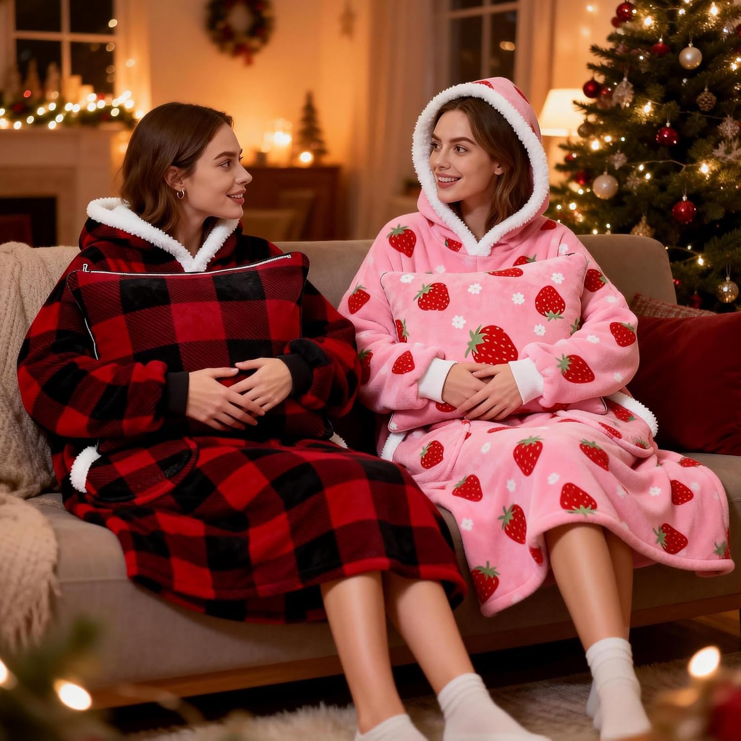 American Trends 2-in-1 Wearable Blanket, Sherpa Lined Fleece, Oversized Blanket Hoodie with Pillow, Gifts for Women Girls - Image 5