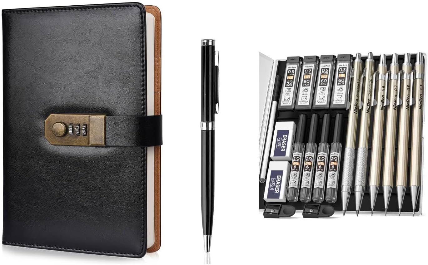 Nicpro 6 PCS Art Mechanical Pencils and Diary with Lock