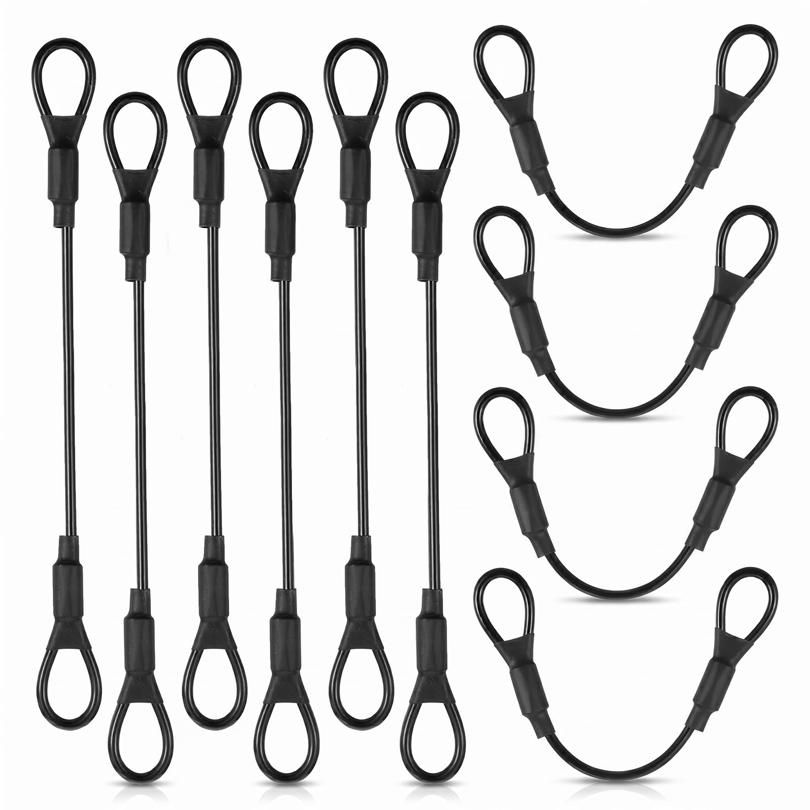 10 Pack Stainless Steel PVC Coated Safety Wire Rope, 5.9" Security Cable with Loops 3mm Diameter Braided Lanyard Cable Strap for Chain Lock