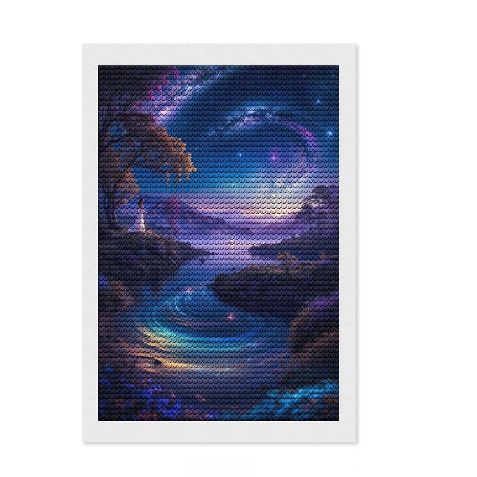 Junmoney Neon Space Landscape Diamond Painting Set 8"x12", Festive Home Decor, with Tool Kit, Gift Idea, Thoughtful Present, Creative Hobby