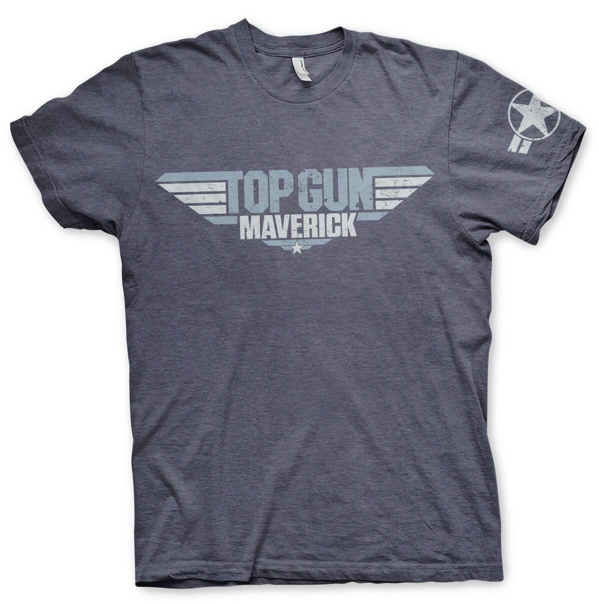 Top Gun: Maverick Officially Licensed Distressed Logo Mens T-Shirt (Navy-Heather), Medium