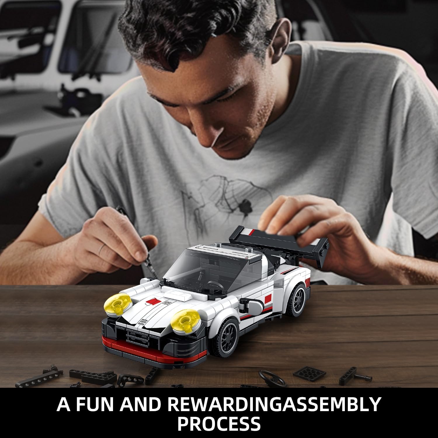 VGD Car Building Sets With Display Case, Classic Model Kits Speed Building Blocks Set, Cool Collectible Super Race Kit Birthday Gifts for Adults Sportscar Lovers Kids - 326PCS