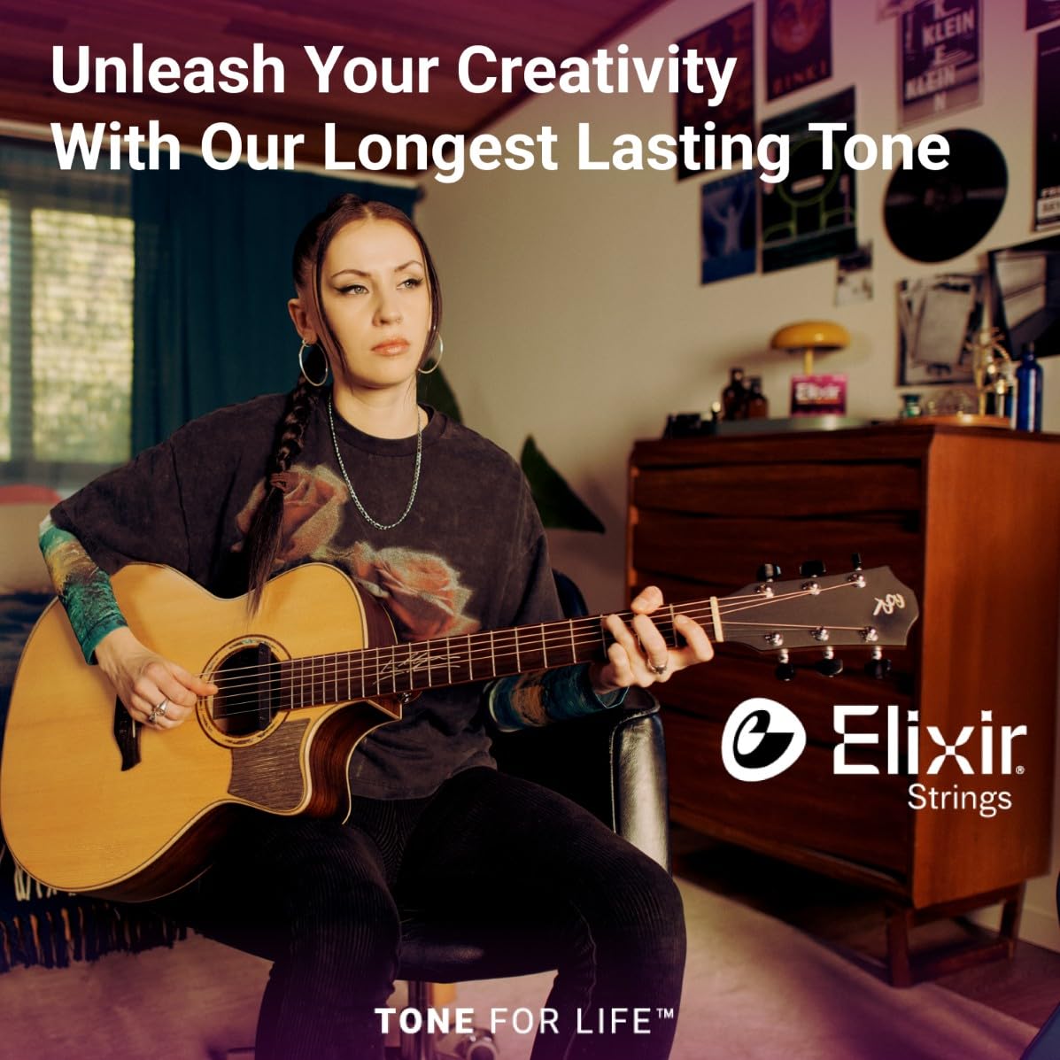 Elixir Cuerdas Strings de bronce fosforado para guitarra acústica con tecnología NANOWEB, medianas (.013-.056), paquete de 4 unidades especial de Amazon