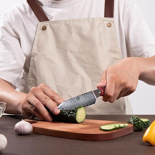 Miniatura 6 de WILDMOK Cuchillo de cocina de acero de Damasco de 5 pulgadas, cuchillo multiusos súper afilado para rebanar, cuchillo multiusos de cocina para