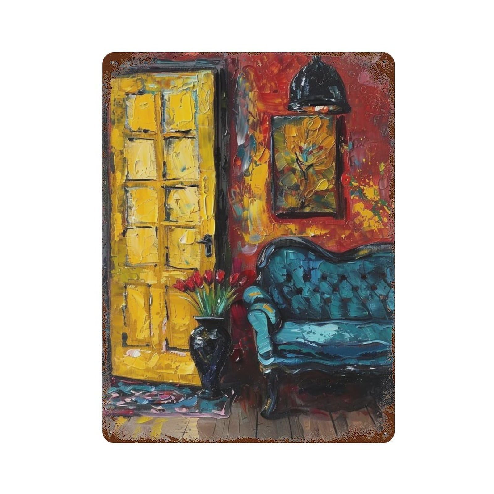 HDURYEYRYY Scarlet Room & Yellow Door 02 Wall Retro Iron Vintage Art Metal Tin Sign Poster Modern Home Cofffee Club Art Bar Shop Decor 40x30cm