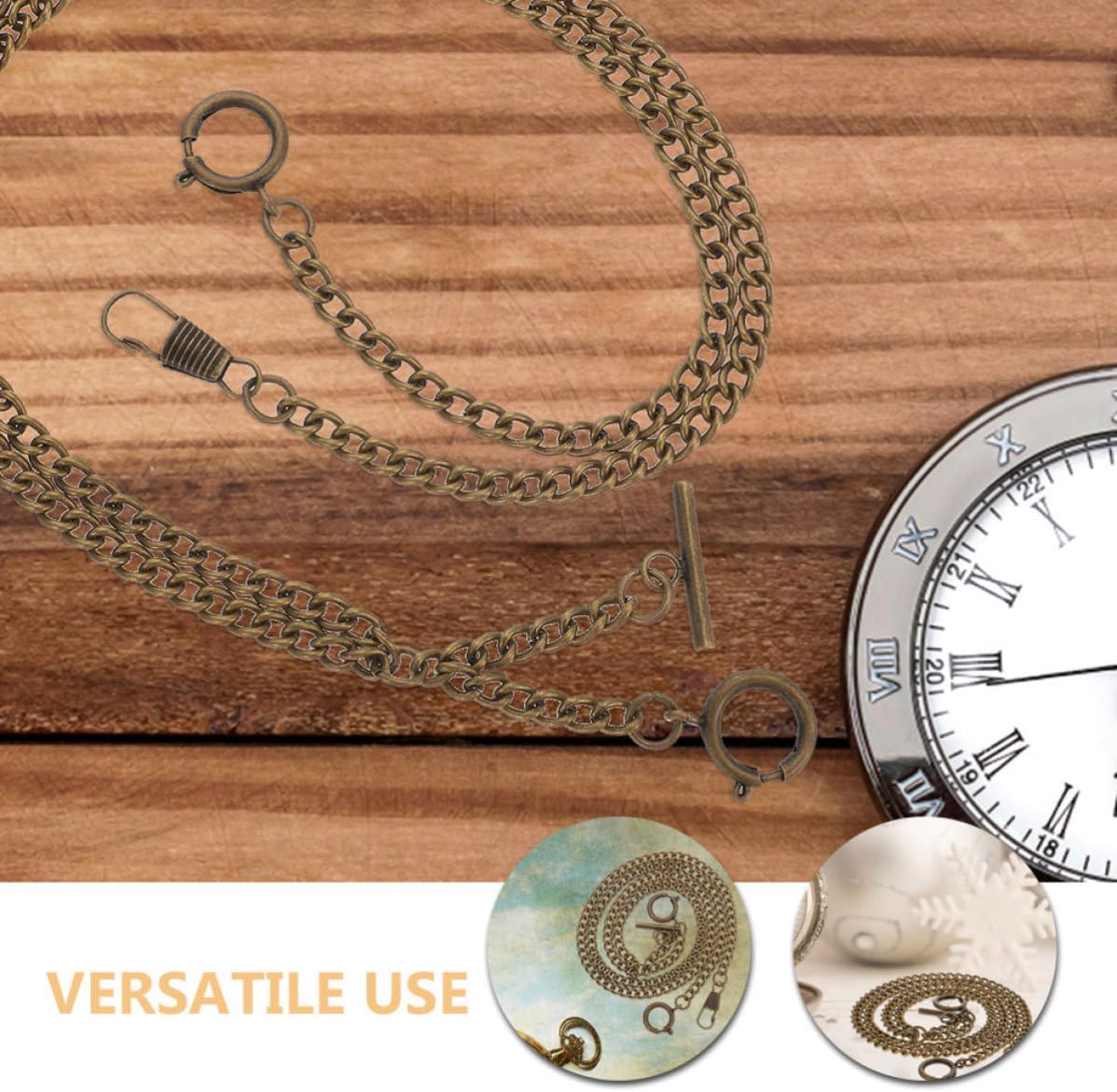 UKCOCO Metal Pocket Watch Chains Vintage for Men 2pcs Featuring Sturdy O-Shaped Connector Waistcoat Chain Versatile Use and Reliable Hold for Gentlemen for Banquets and Daily Wear