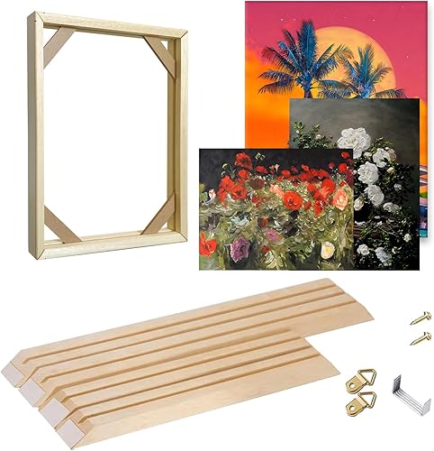 Kit de marco de lienzo de madera maciza, barras de madera maciza para pinturas al óleo, impresiones de lienzo, marco de póster para estirar y