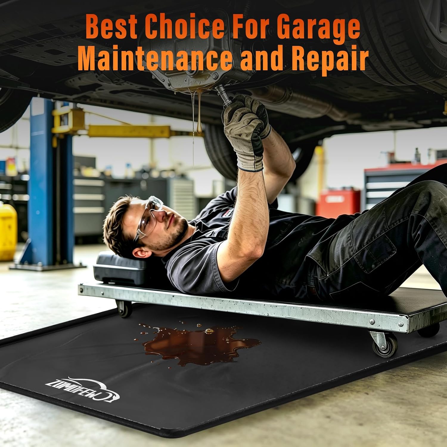 36" x 60" PVC Oil Spill Mat, 1.2-Inch High-Resilience Foam Raised Edge