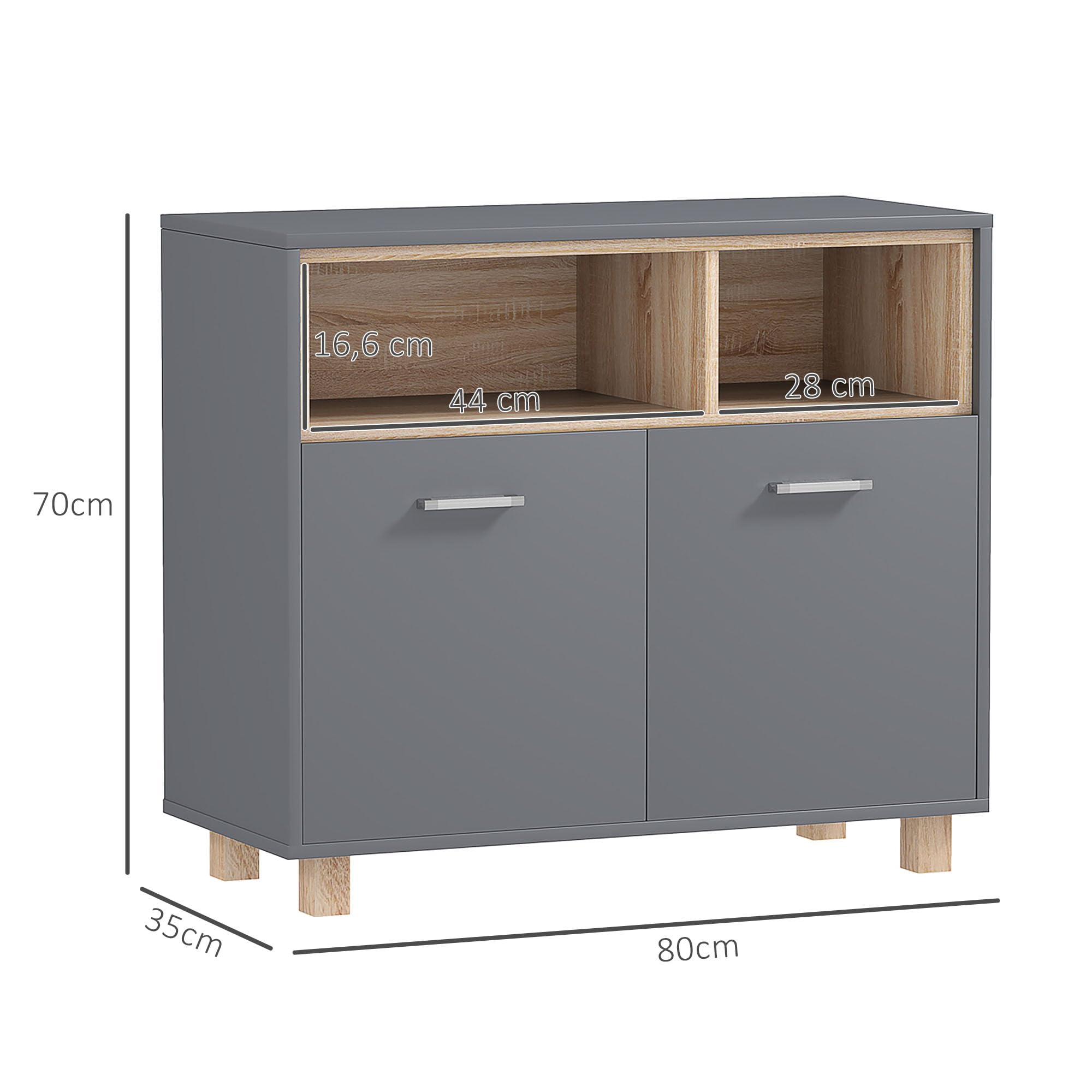 HOMCOM Meuble Salle de Bain Rangement Style Moderne 80l x 35P x 70H cm Gris