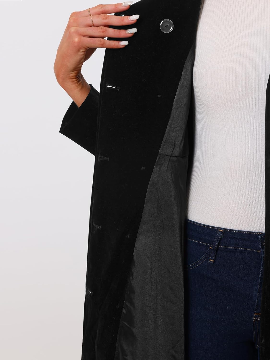 Allegra K Velvet Coat for Women's Steampunk Swing A-Line Double Breasted Christmas Vintage Winter Coats - Image 5