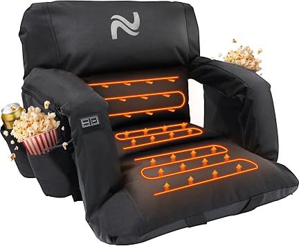 Begonia.K 21" Heated Stadium Seat for Bleachers with Back Support | Sofa Style Design 5.12" Thick Bleacher Chair With Back and Comfy Cushion, 6 Reclining Positions, USB 3 Levels of Heat