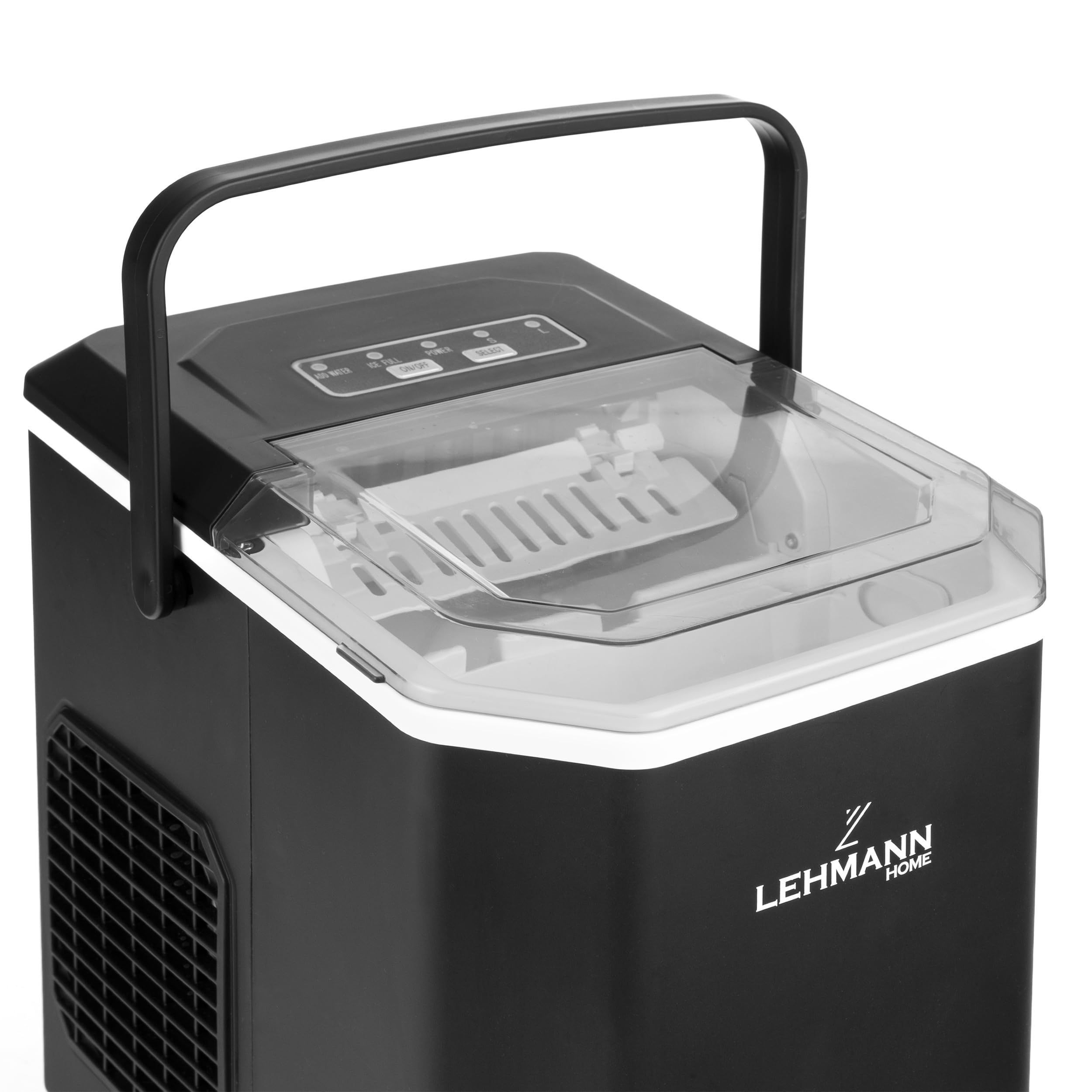 LEHMANN Eiswürfelmaschine, 9 Eiswürfel in 6–8 Minuten, 2 Größen, 12kg in 24 Stunden, Eiswürfelbereiter mit tragbarem Griff für Zuhause, Party, Büro und Camping