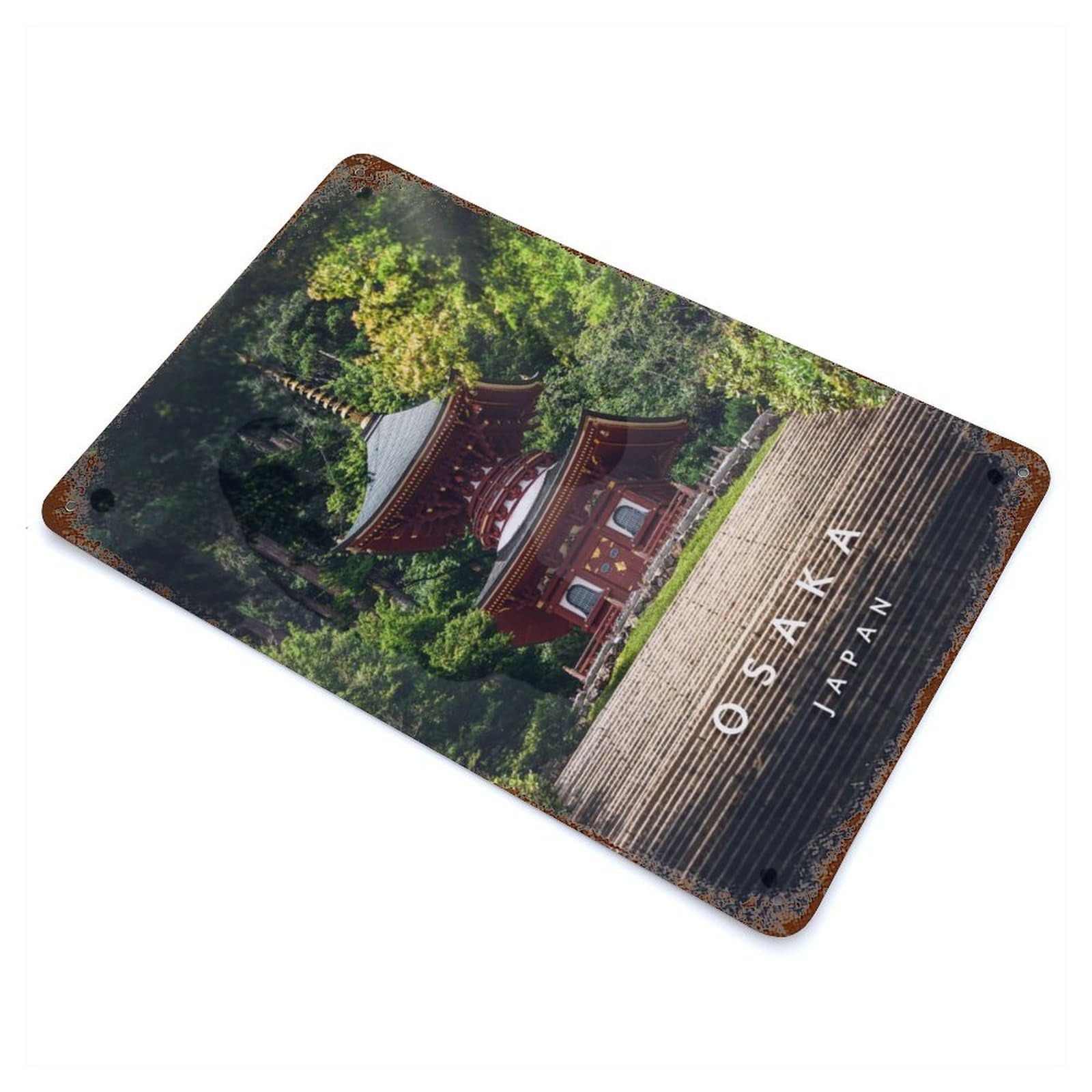 Rust Effect Pagoda Japan Vintage Rust Metal Sign 11.8"x7.9", Vintage Wall Decor for Garage, Bar And Workshop Decor