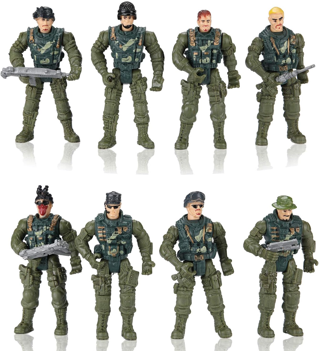 Hautton 8 Pack Toy Army Men Set, Plastic Military Action Figures Combat Battle Playset Bucket with Soldiers,weapon for Boys Kids Children