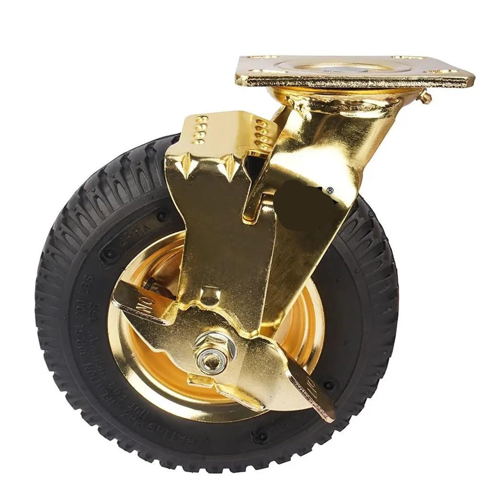 MXXDMOPD 1 Piece Caster 8 inch Gold Plated Pneumatic Wheel Rubber Hotel Luggage cart(8-inch-a-braked)