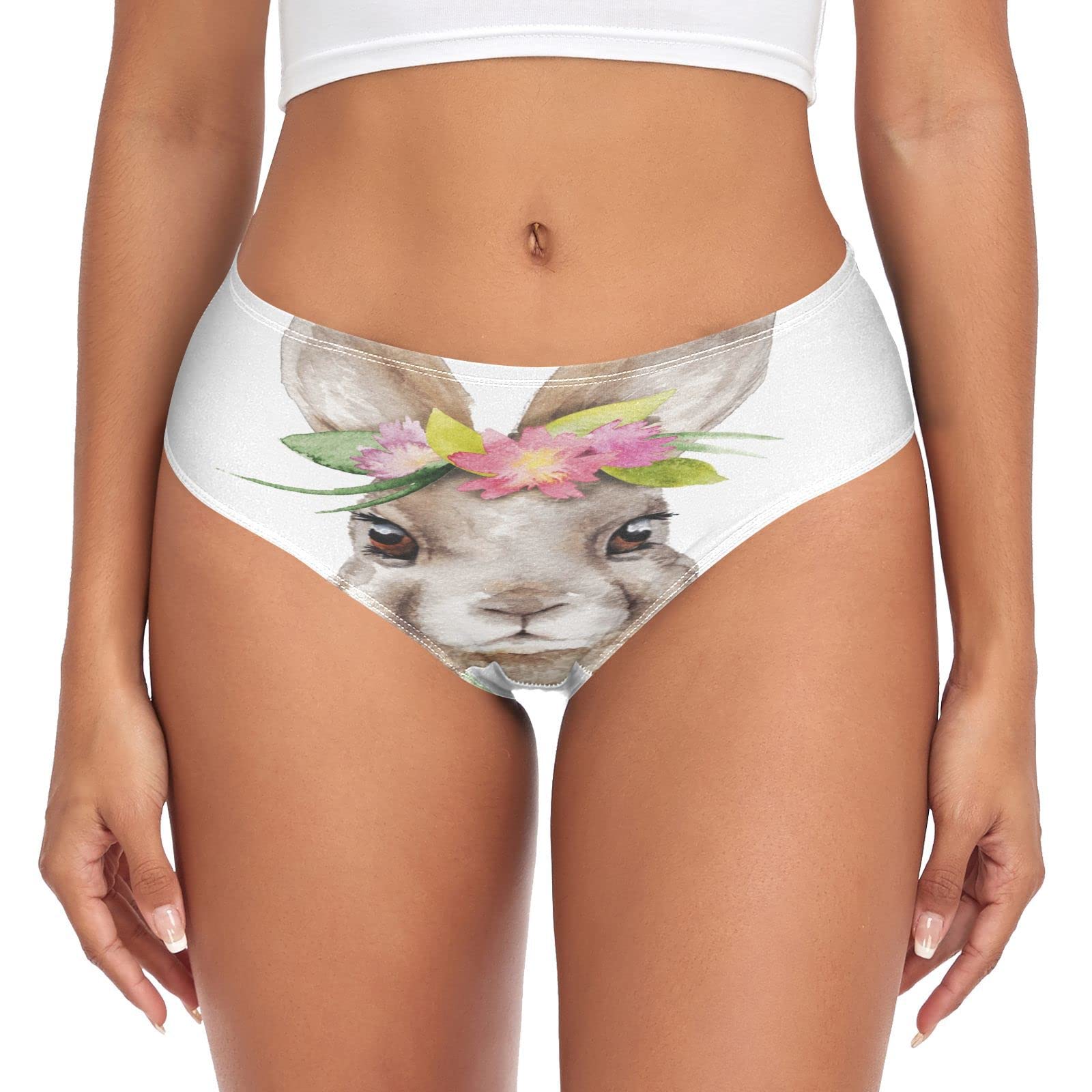 Linomo Womens Underwear Cute Rabbit Bunny Hare Briefs Hipster Panties for Women Girls Multicolor