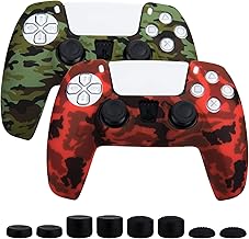 Silicone Gel Controller Cover Skin Protector for PS5 Dualsense Controller, Z&Hveez Controller Camouflage Silicone Covers with 8 FPS Pro Thumb Grip Caps (Red+Green)