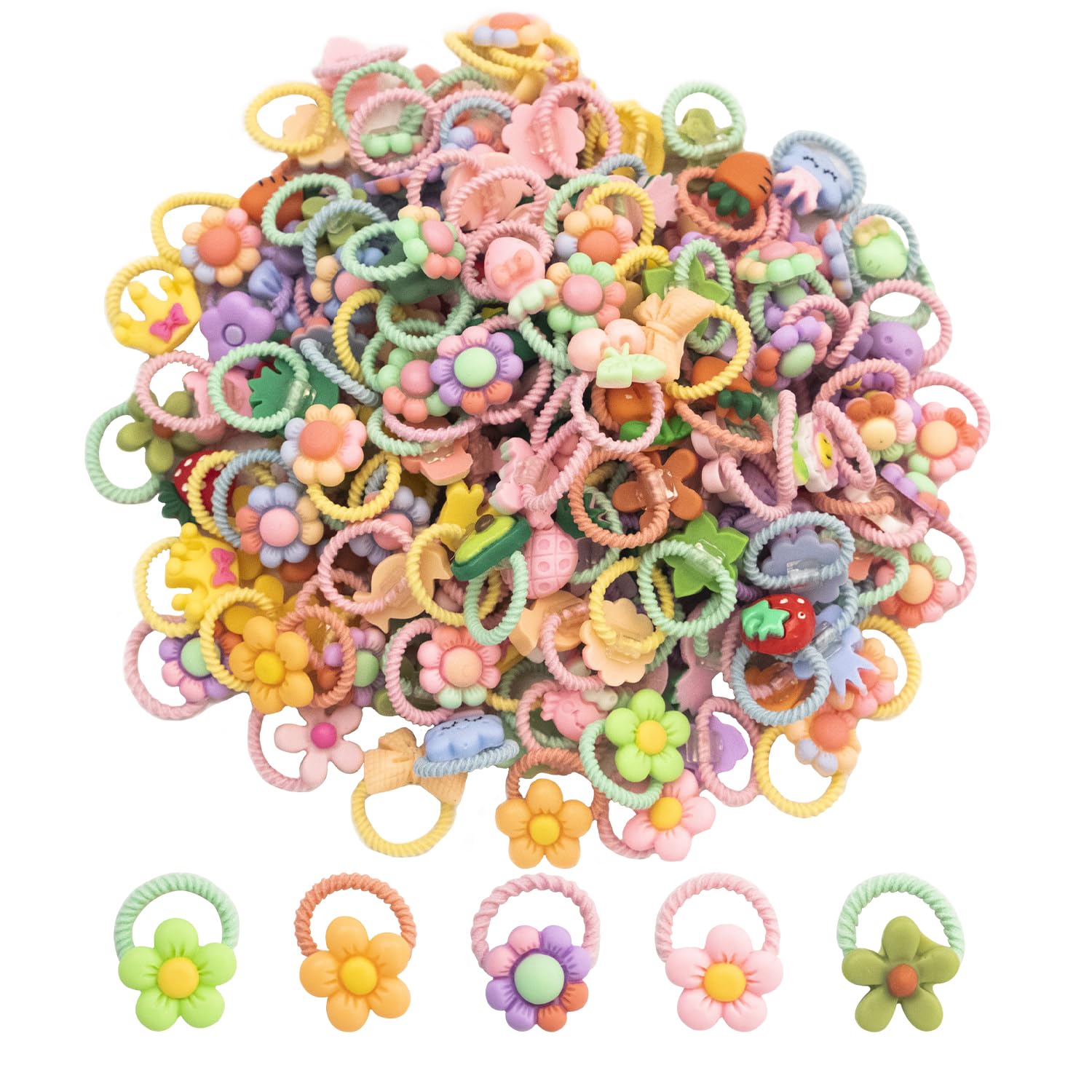 80 Pcs Mix Colors Toddler Hair Ties with Bows,2 CM small Kids Hair Bands Colorful Animal Cute Design Hair Accessories for Toddler Girls Ligas Para Cabello De Niñas