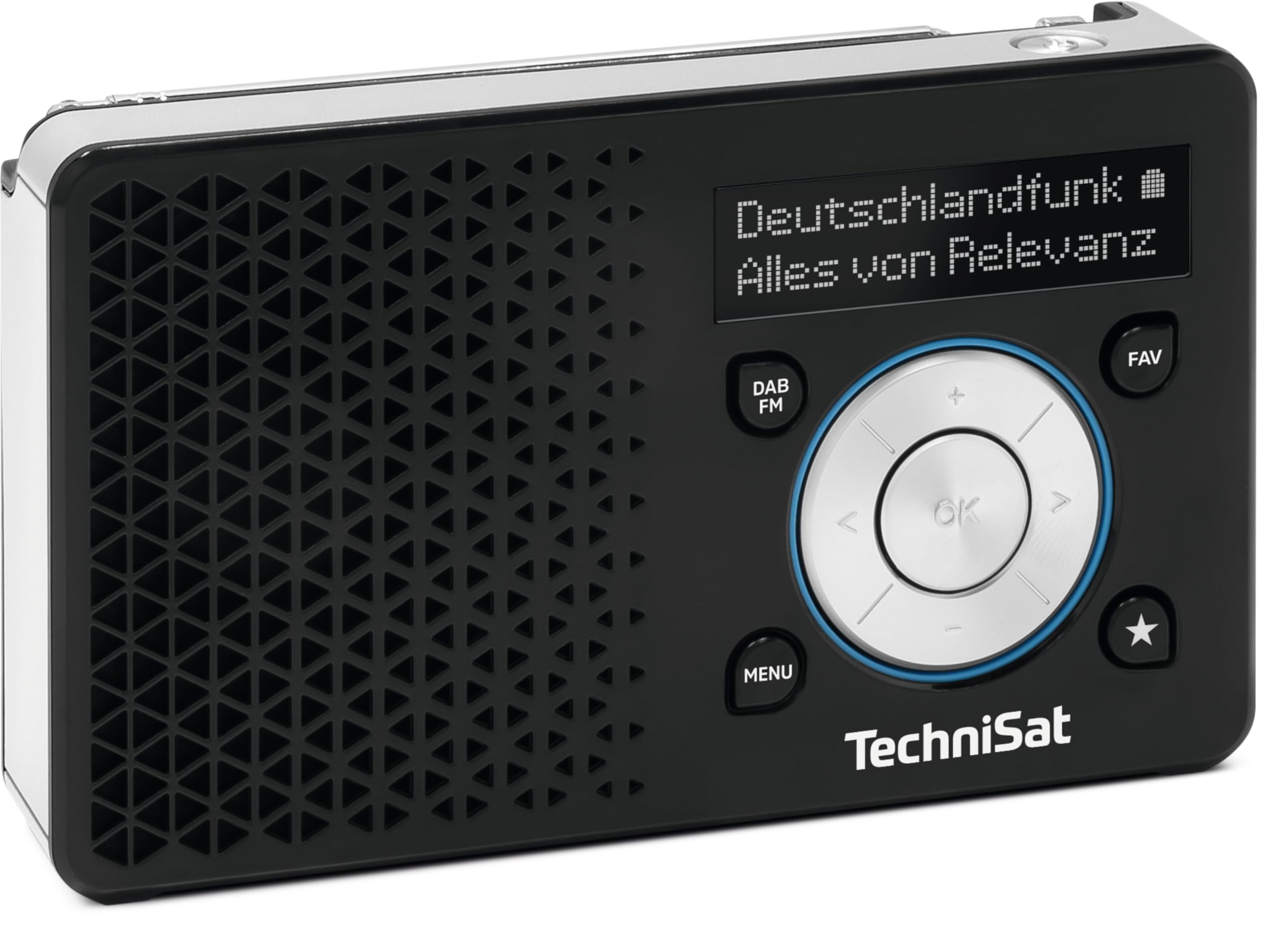TechniSat DIGITRADIO 1A - Radio portatile DAB+ con allarme automatico di sicurezza (ASA, DAB, FM, jack per cuffie, memoria preferita, display OLED, piccolo, 1 Watt RMS) nero/argento