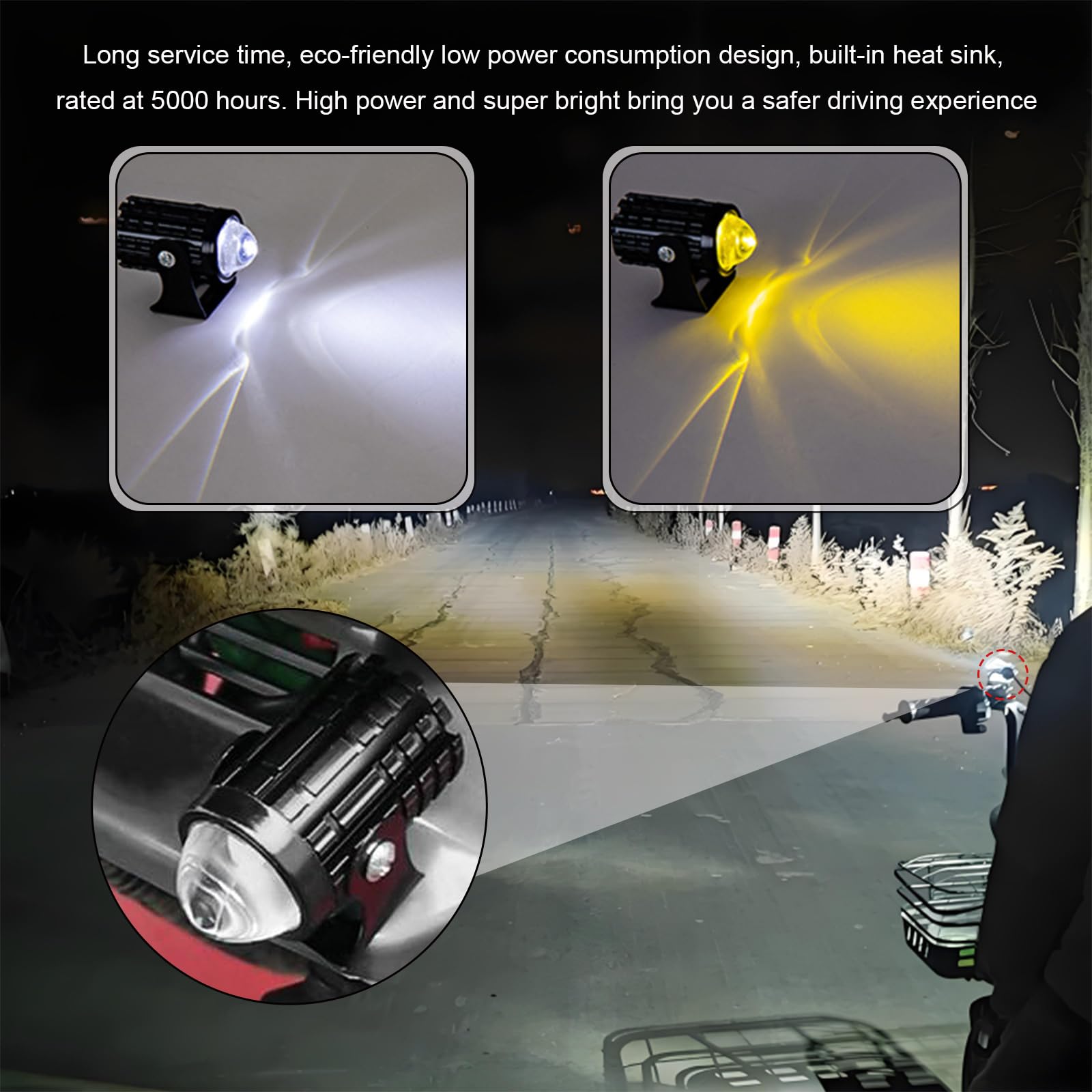 2PCS Motorcycle LED Driving Fog Lights, Super Bright White/Amber Motor Auxiliary LED Spotlights with 2 Switch, Waterproof Aux Motorcycle Headlight for Car Truck ATV Tractor