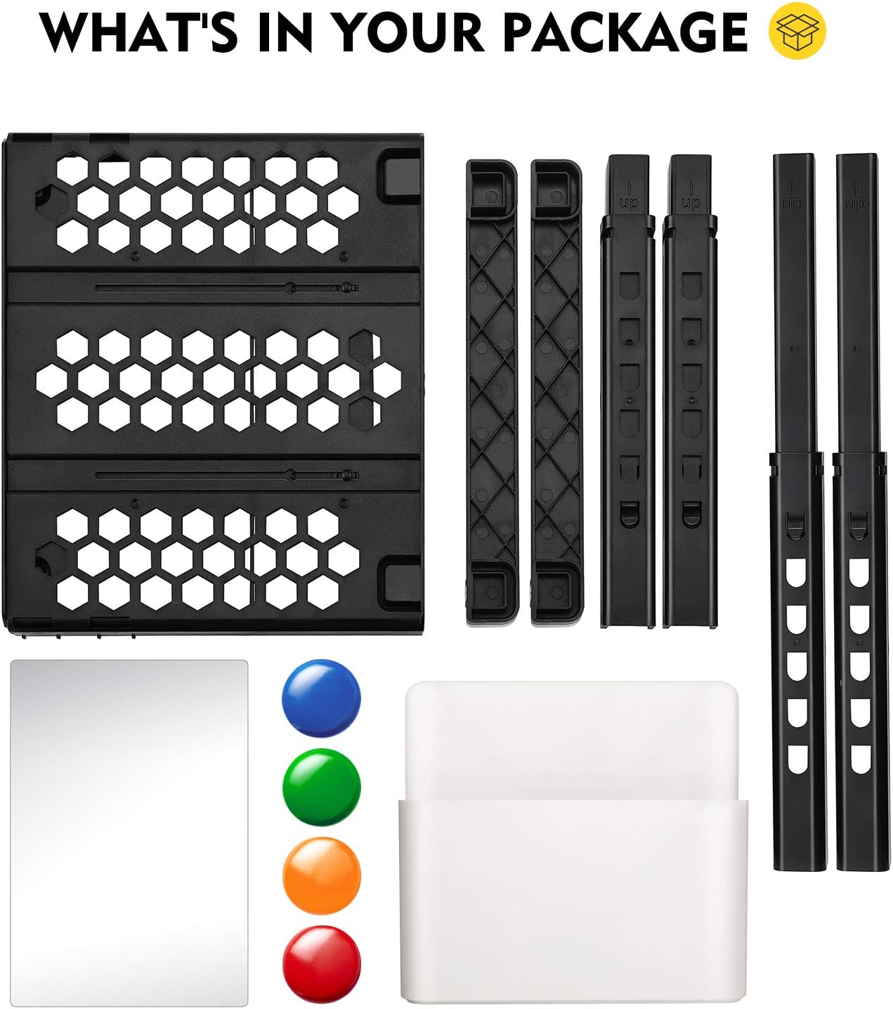 Magicfly Locker Shelf Organizer Kit, Adjustable Height and Width, Stackable Locker Tools Accessories with Pencil Holder, Mirror & Magnets for School, Work, Gym or Personal Locker, Black