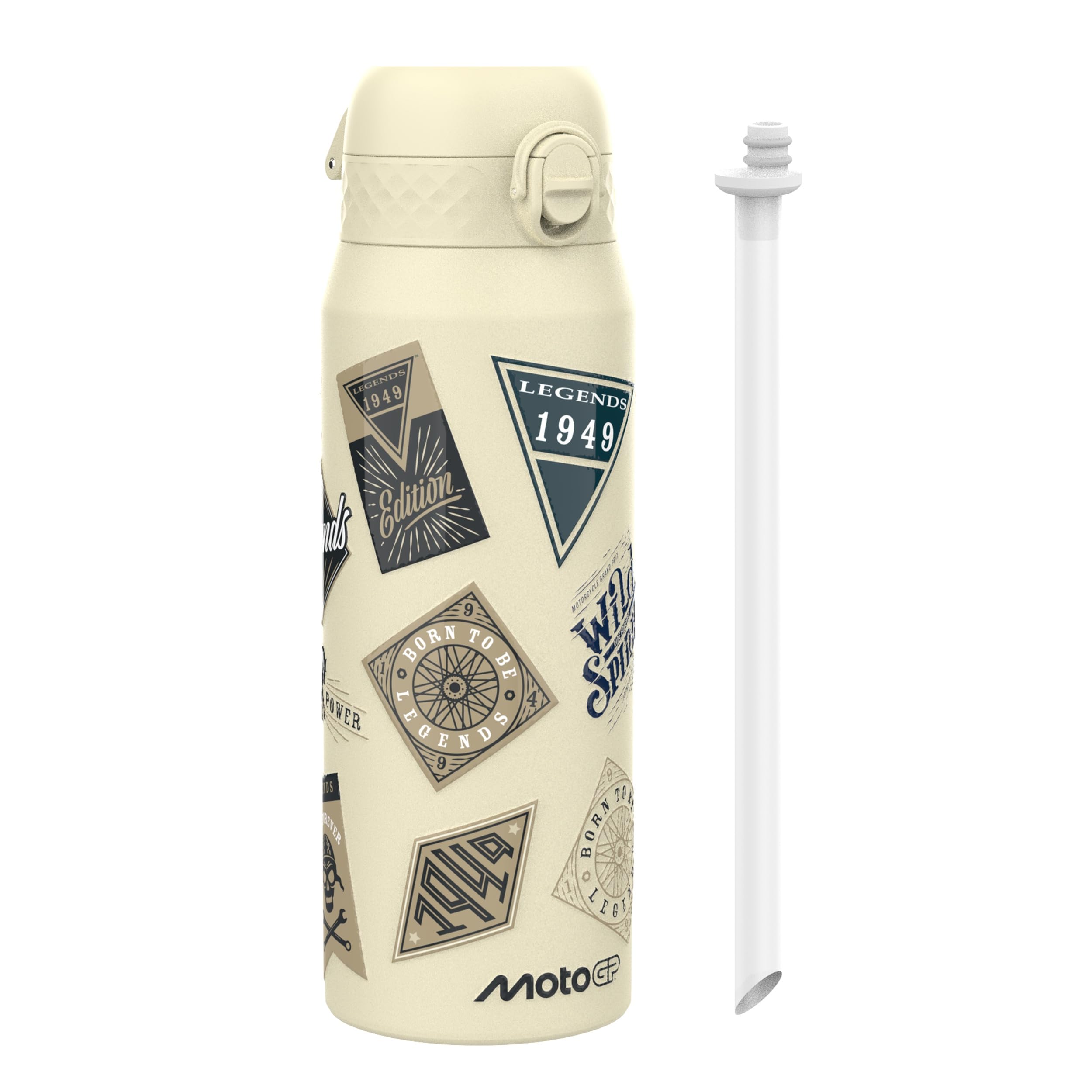MotoGP Racing Classic Legends Sports Thermal Water Bottle with Removable Straw, 750ml/24oz, Leak Proof Insulated Drinking Bottle, Easy to Open, Secure Lock, Dishwasher Safe, Flip Cover, Metal Bottle