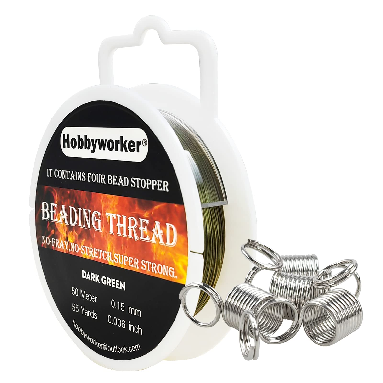 Hobbyworker Beading Thread 50M/55Y with Bead Cord Clip Stopper for Seed Beads Jewelry Beading Sewing Fishing Supplies (0.15mm-Dark Green)