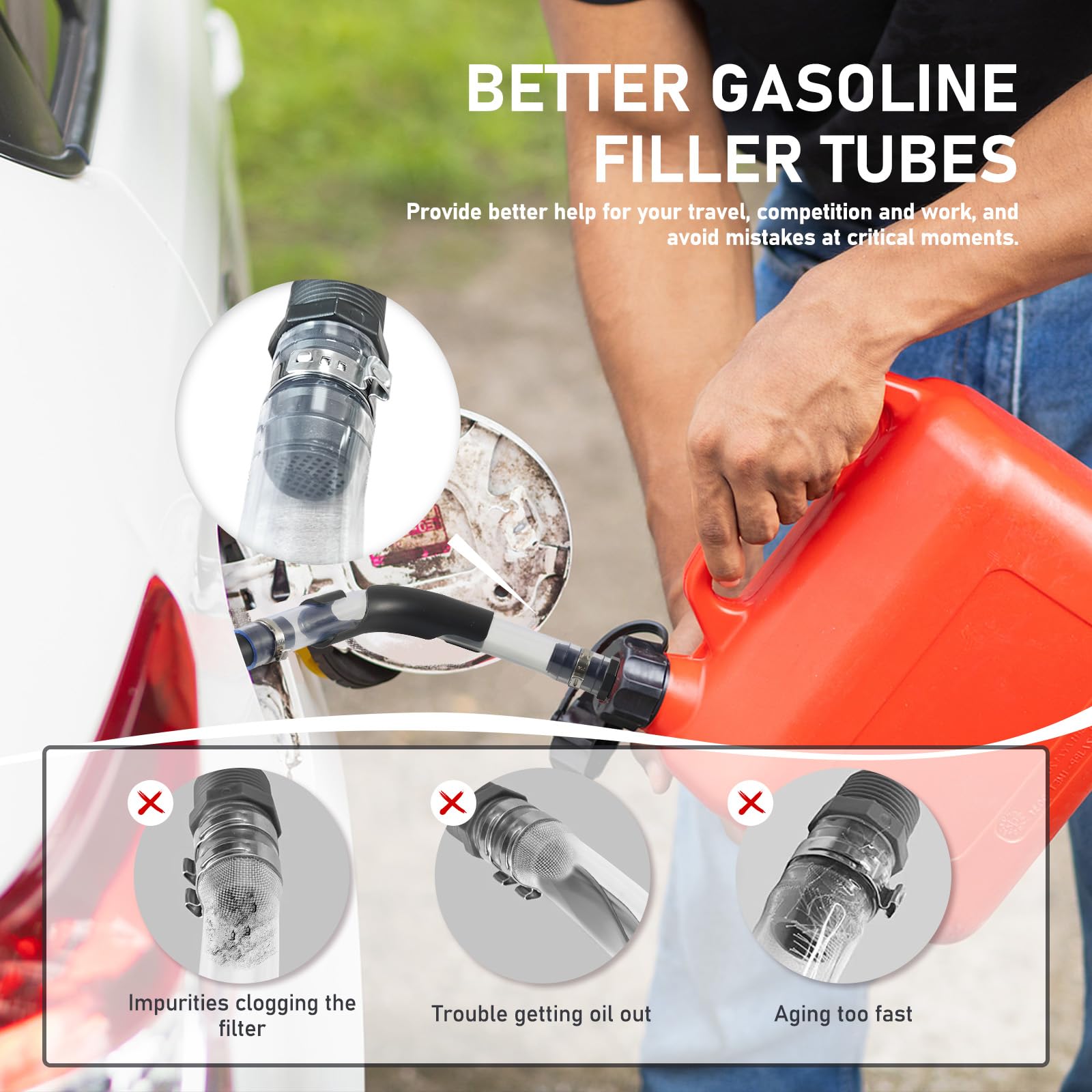 Yitexin 4 Pièces Tuyau de Bidon de Carburant de Course avec Embout Coudé, Bec Verseur pour Voitures de Course et Véhicules, Tube Essence pour Camions, Bateaux, et Réservoirs (noir et gris)