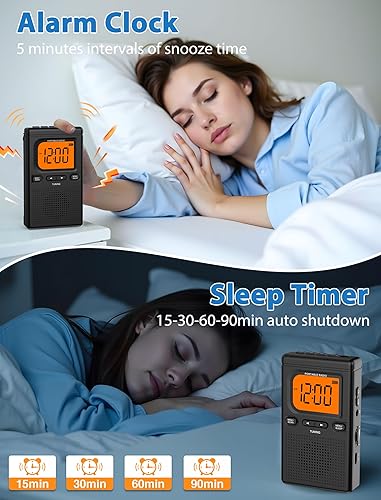 Miniatura 6 de Radio AM FM portátil con Bluetooth, sintonización digital, batería de 2000 mAh, pantalla LCD, linterna, temporizador de sueño, reloj despertador