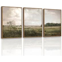 VIYYIEA Large Framed Canvas Wall Art, 3 Pieces, 16x24 Inches, English Farm Landscape Decor For Living Dining Room On Bed Vintage Nature Field Landscape Neutral Decor, Set of 3