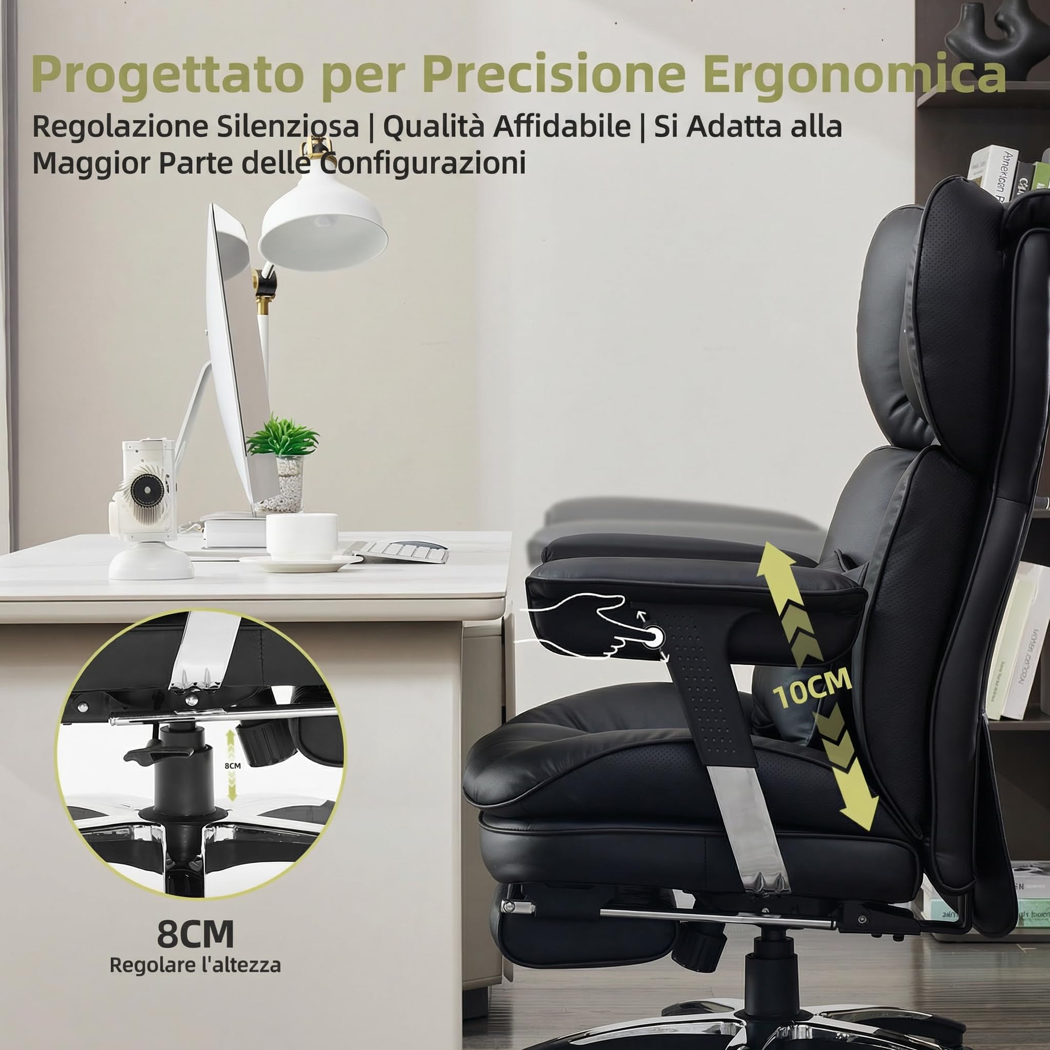 Efomao Sedia ufficio in pelle PU con ricamo X, grande e alta, schienale alto regolabile, sedia da gioco computer, girevole executive 200 kg, poggiapiedi e supporto lombare