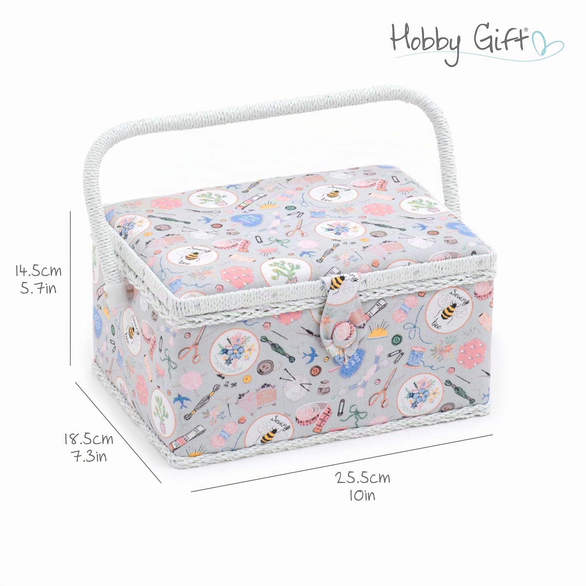 Hobby Gift Caja de Costura Mediana con Asa, Kit Organizador de Costura en Cesta de Algodón con Compartimentos, 18,5 x 25,5 x 14,5 cm, Hecho en casa