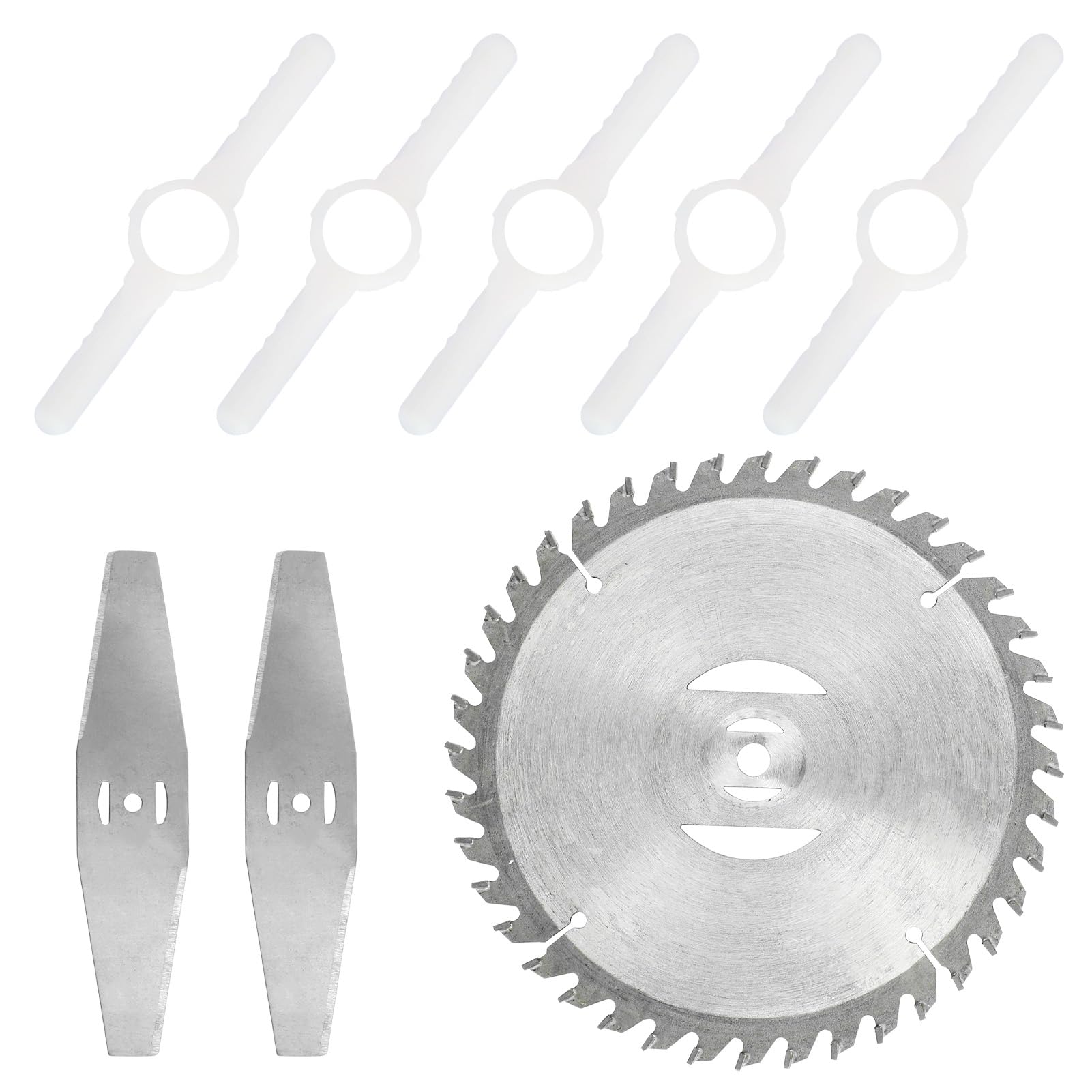 Fiauli Cordless Strimmer Blade Heads Replacements,Garden Strimmer Brush Cutter Blades, Metal Grass Strimmer Blade Heads,Metal Round Blade& 2pcs Metal Straight Blades & 5pcs Plastic Blades 6in 8pcs