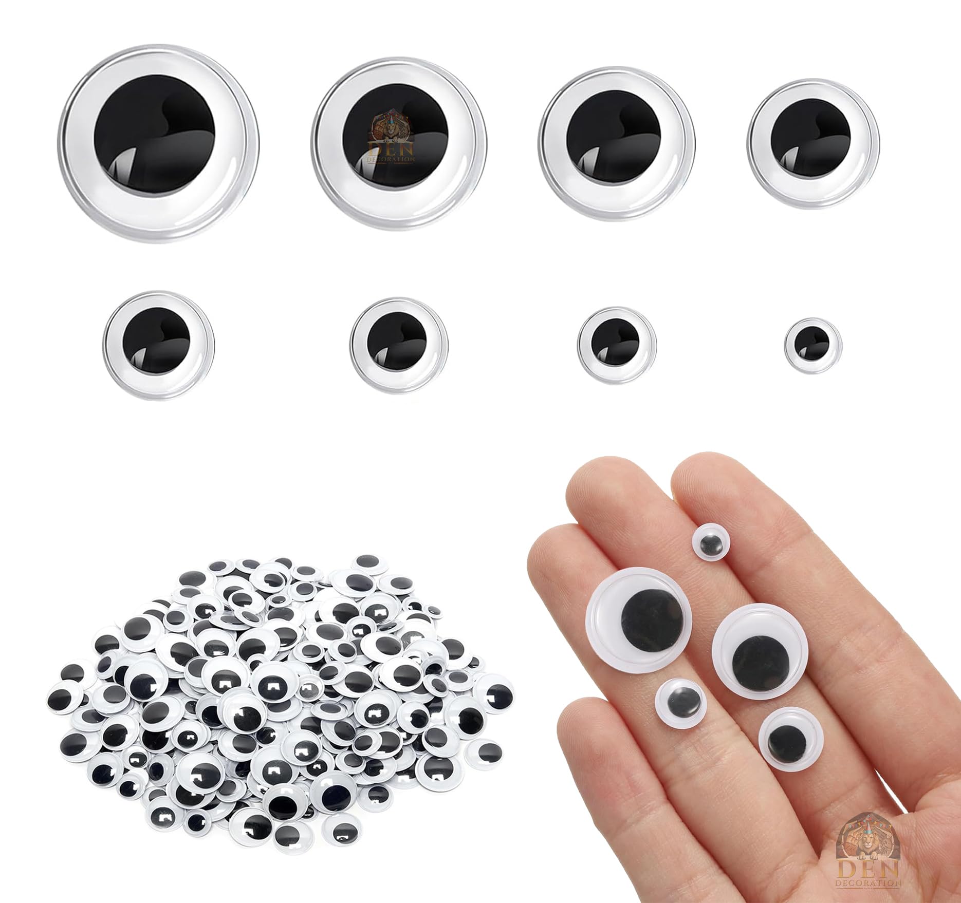 DEN DECORATION Premium Black Wiggle Googly Eyes Round Plastic Sets (Mini Set 3 Sizes 50pcs Each)-picture-26