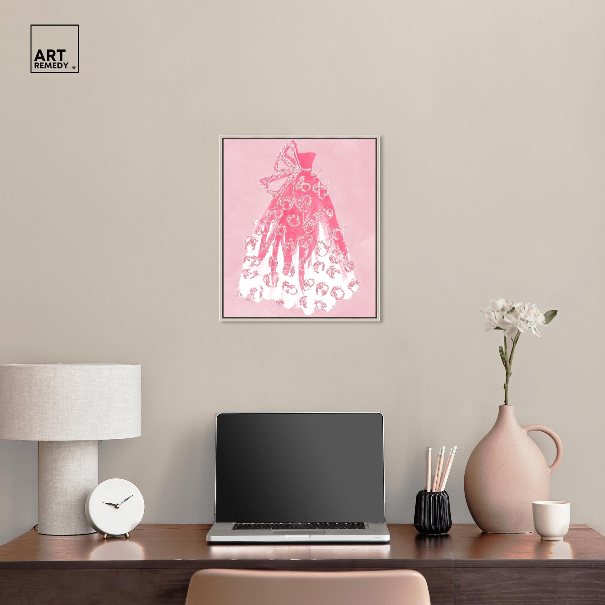 Amazon.com: Art Remedy Pink Dress and Bow Canvas Fashion Prints, Silver  Frame, 16" x 24": Posters & Prints
