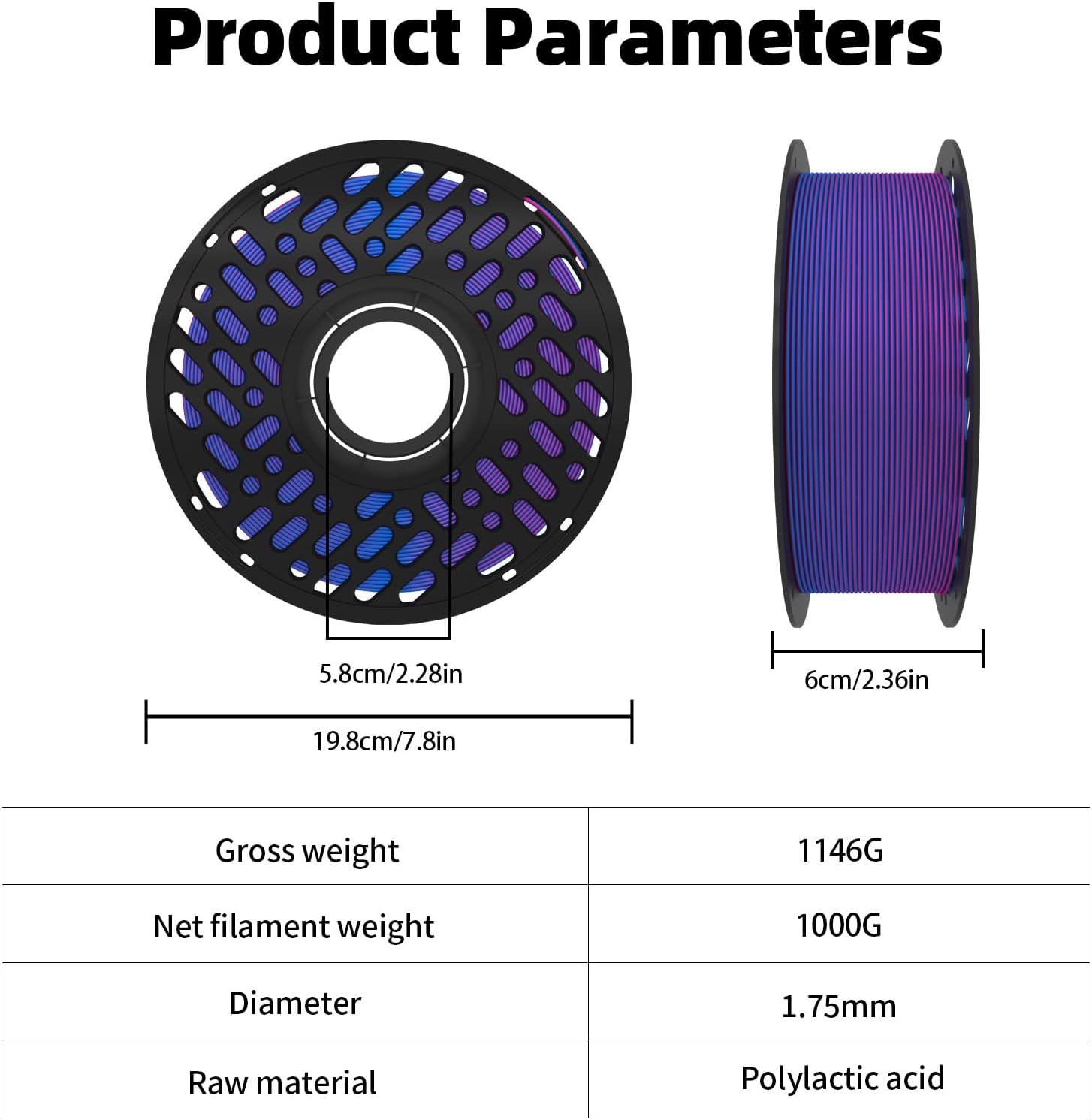 Rainbow PLA 3D Printer Filament 1.75mm, Multicolor Gradient Material, Neatly Wound, +/- 0.02mm, Compatible with Bambu Lab P1S/A1/X1 & Most FDM Printers, 1kg Spool (2.2lbs) - Silk Red Blue