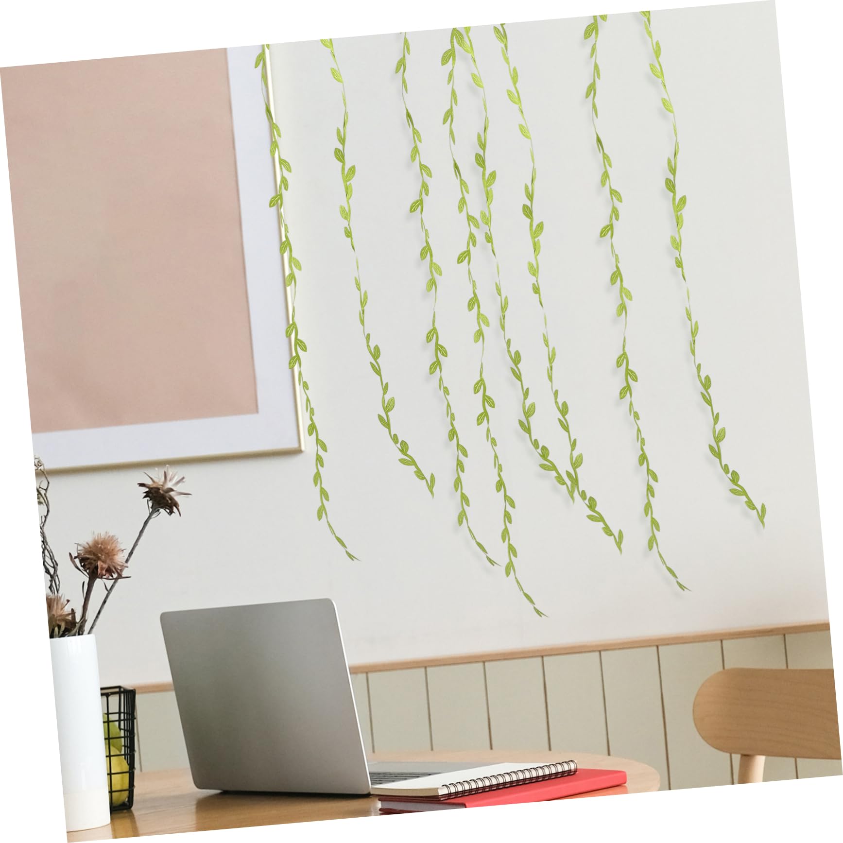 Uonlytech 2 Rollos Ratán de Mimbre simulado Real Guirnalda Hojas Falsas Decoración de la Pared Vine Muro Colgando Hojas de Sauce decoración de Hojas Colgantes PVC Green