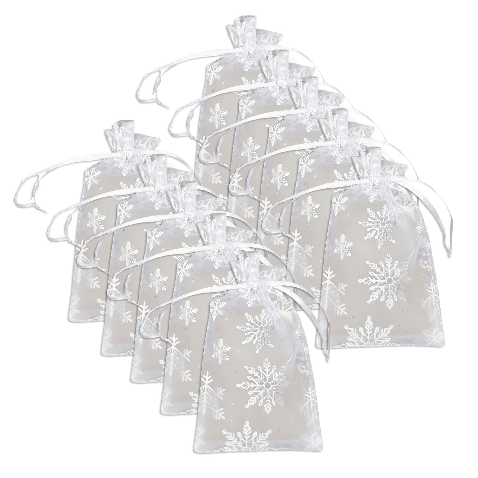 LUCKGONI Yellow Meshes Bag With Glittering Snowflakes Pattern Jewelry Organizers Bag For Small Items Storage And Craft
