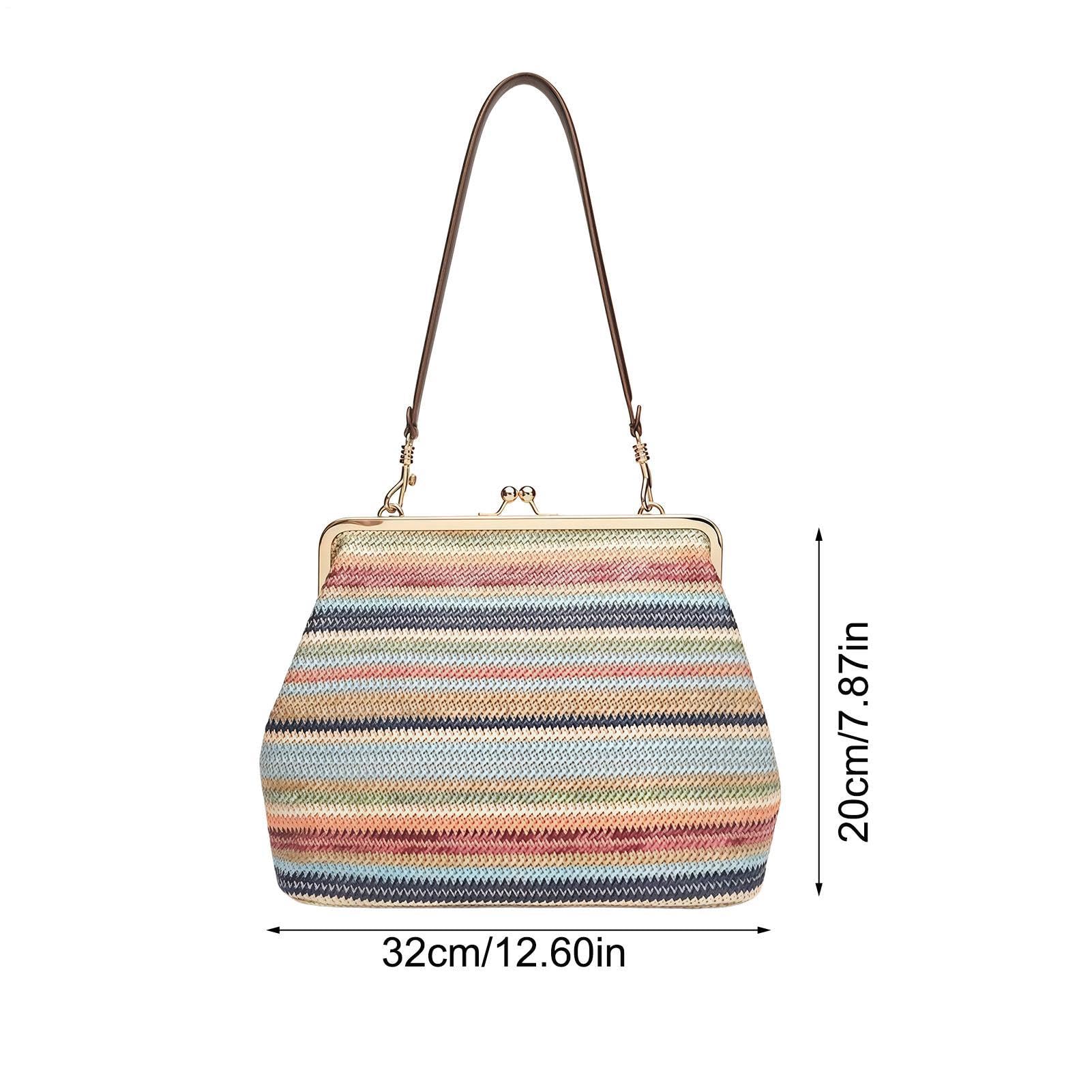 Genérico Borsa da spiaggia in paglia da donna, grande, stile retrò, con chiusura a scatto, per spiaggia, estate, viaggi, vacanze, shopping, lavoro, palestra, notte, università, mercato