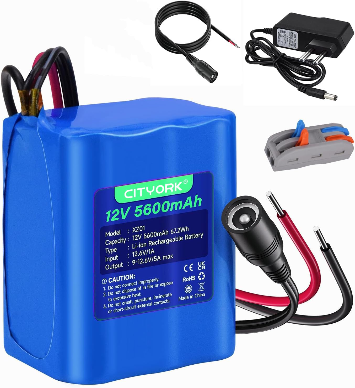 CITYORK 12V 5600mAh Batteria agli ioni di litio ricaricabile per telecamere CCTV, videocamere, lettori MP3, strisce LED e altro ancora