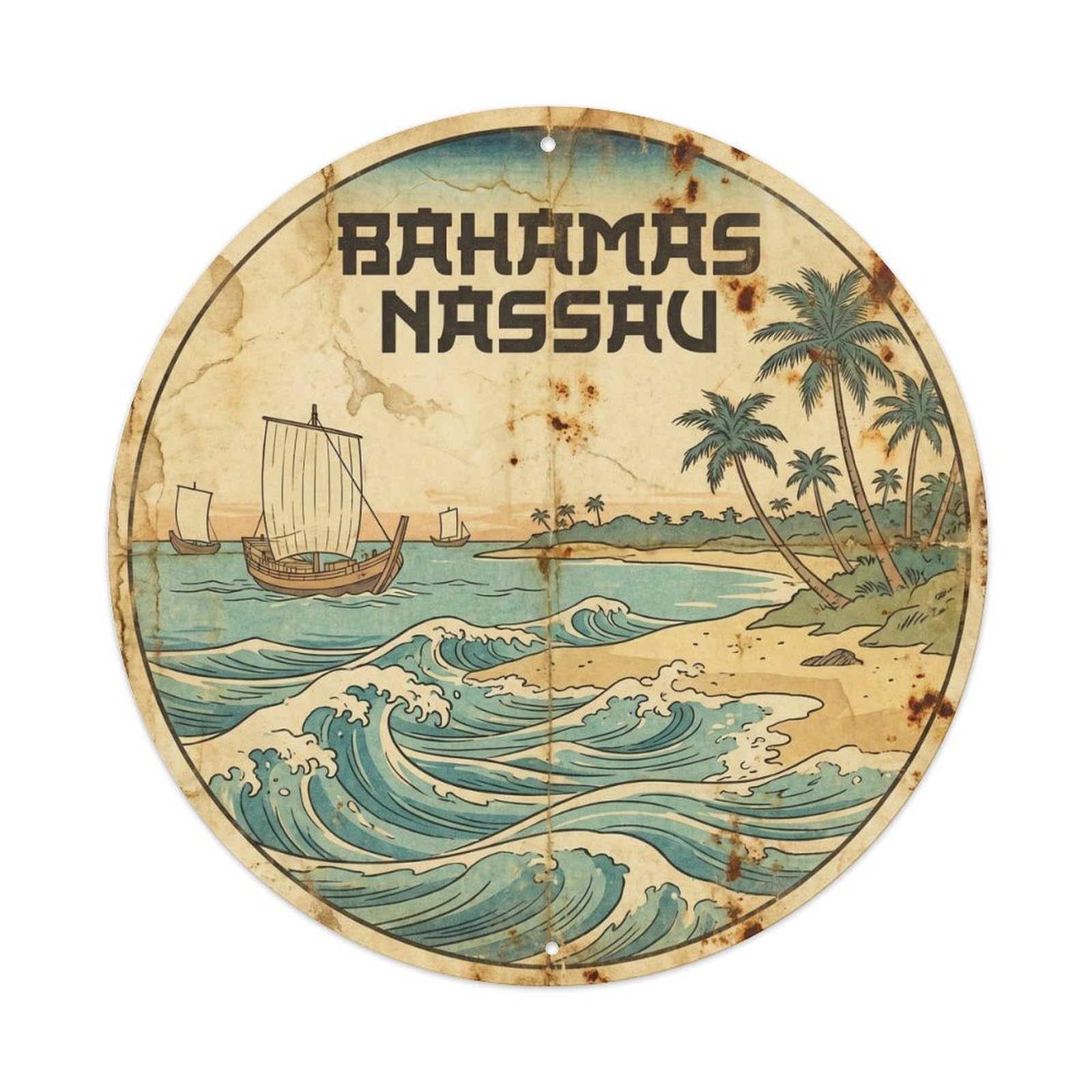 Bahamas Nassau Lagoon Travel Classic Illustration Metal Tin Sign